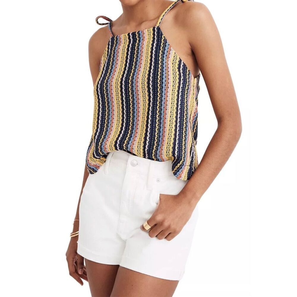 Madewell Texture & Thread Tie-Shoulder Tank Top‎ Striped Sleeveless Crochet Sz S